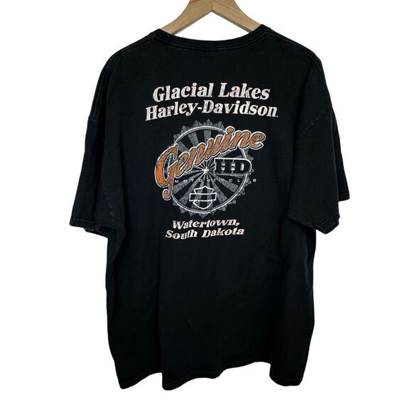 HARLEY-DAVIDSON Motorcycles Black GLACIAL LAKES Tshirt Men’s Size 2XL - Picture 3 of 12